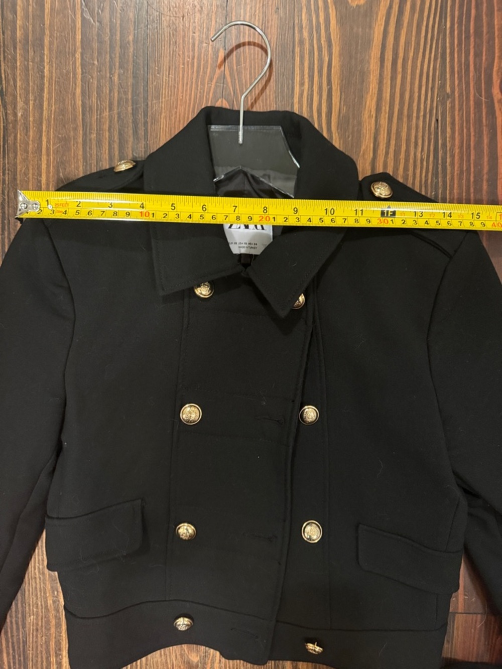 Zara Black Double-Breasted Military-Style Jacket with Gold Buttons - Picture 5 of 7